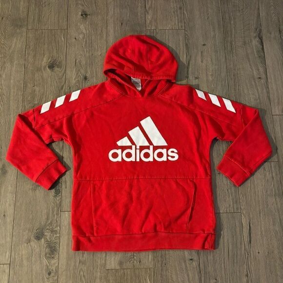 Adidas Red white Hoodie Sweatshirt Unisex XL 18/20 - Picture 1 of 3